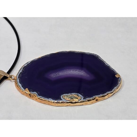 Purple Agate Slice Pendant Necklace | Natural Stone | Adjustable Cord - Picture 8 of 16